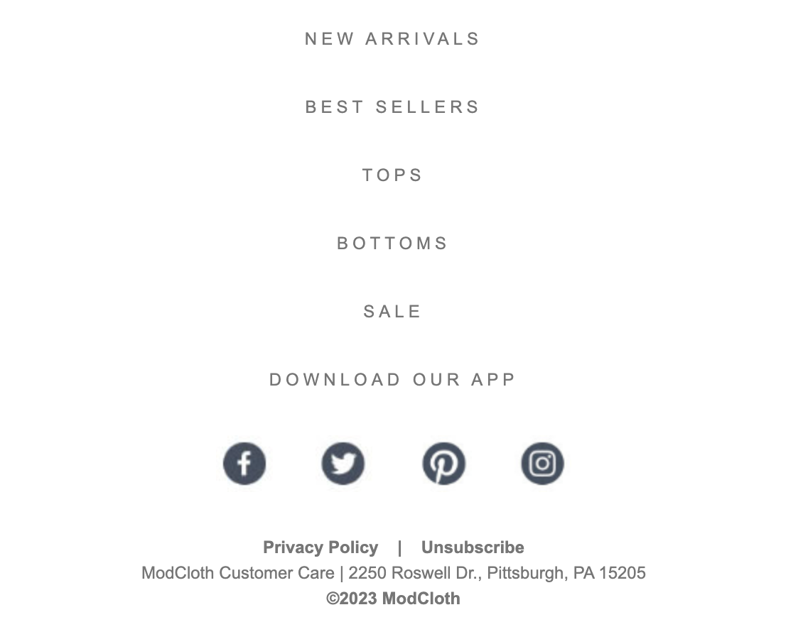 ModCloth email Footer