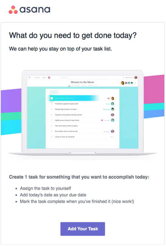 Asana Saas welcome email example