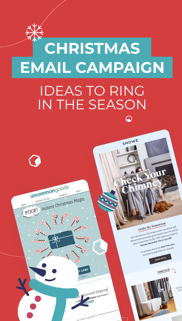 two Christmas email on a red background with a snowman