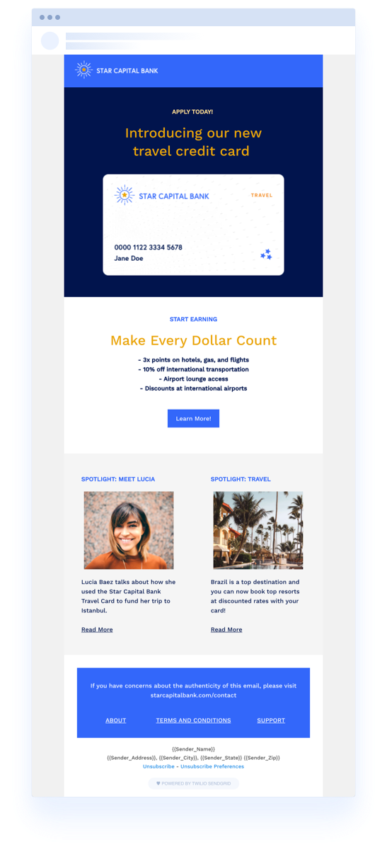star capital bank new travel credit card company newsletter example